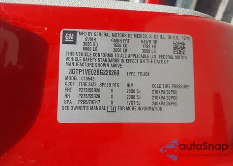 2011 GMC Sierra 1500 Sle from USA, damaged, VIN 3GTP1VE02BG220269